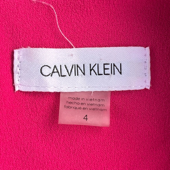 Calvin Klein; Fuchsia Midi Dress; Puff Sleeves; Gold Tone Zipper; NWOT; Size 4 - Picture 3 of 8